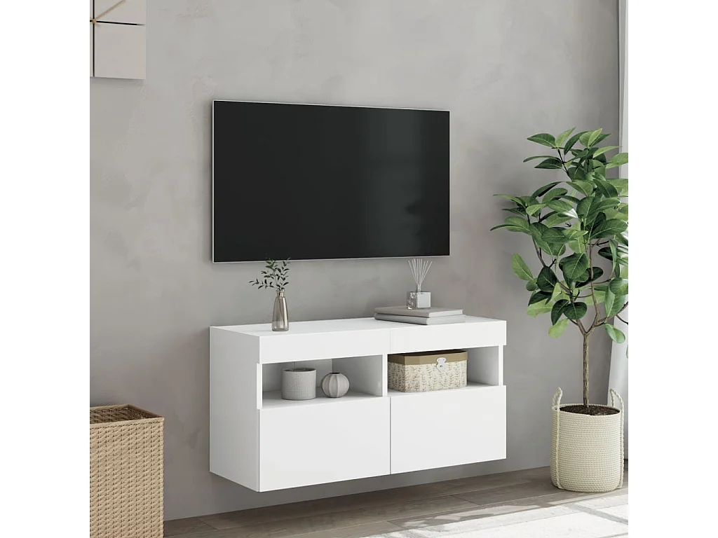 TV-Wandschrank,TV-Hängeschrank mit LED-Leuchten Weiß 80x30x40 cm -gkd405344