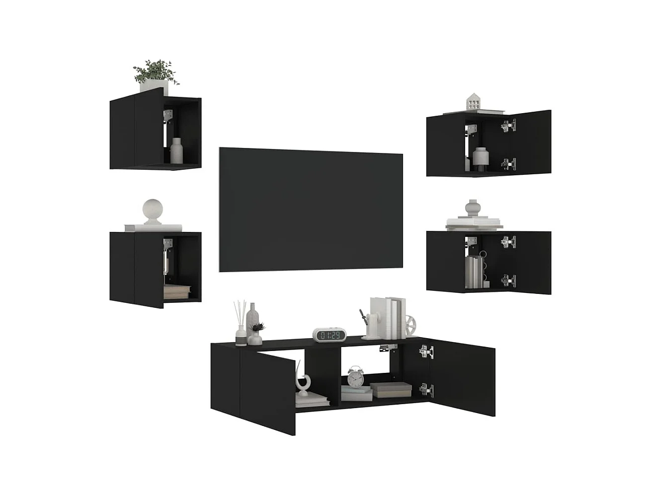 Tv-wandmeubelen 5 st met LED-verlichting zwart NL702640