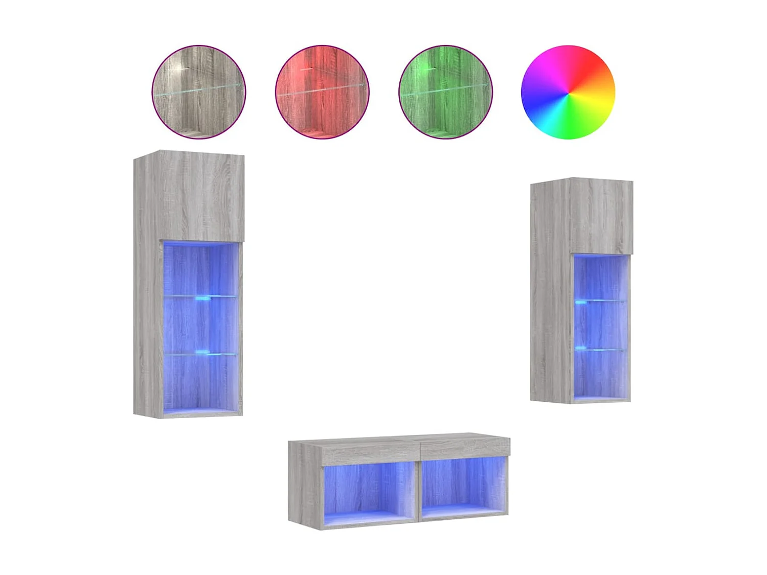 4 pcs móveis de parede para TV com luzes LED cinzento sonoma PT314975