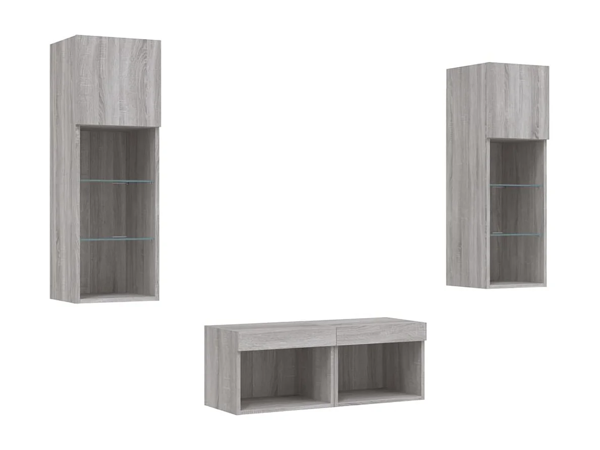 Meuble TV muraux 4 pcs avec lumières LED sonoma gris WET6365
