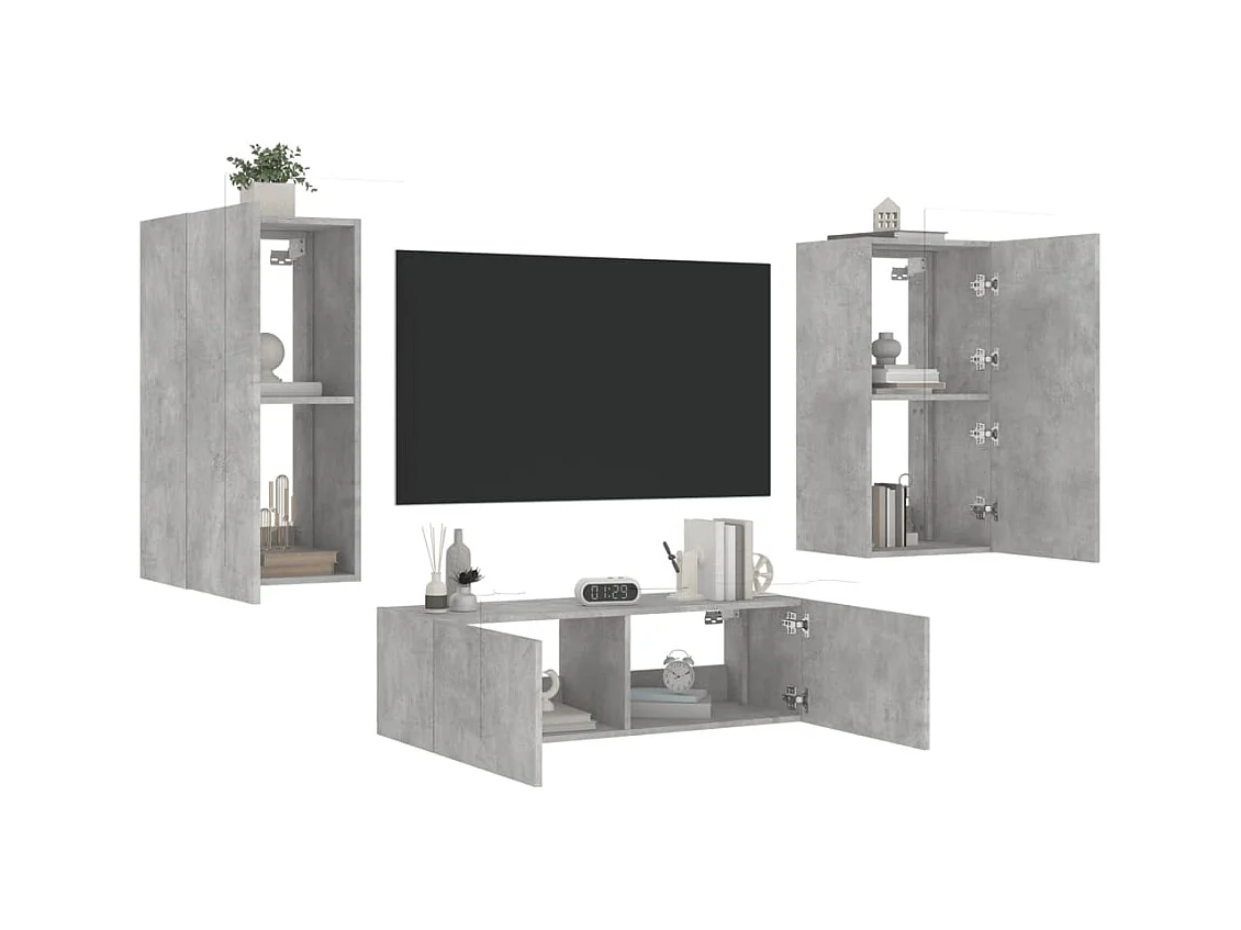 Meuble TV muraux 3 pcs avec lumières LED gris béton WET2645