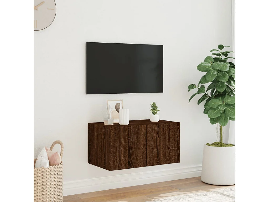 Mueble TV de pared con luces LED roble marrón 60x35x31 cm ES29002
