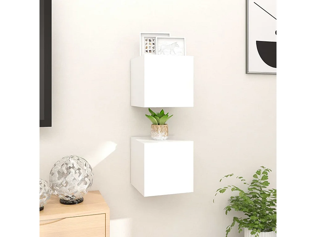 Meubles TV muraux 2 pcs Blanc brillant 30,5x30x30 cm WET9281