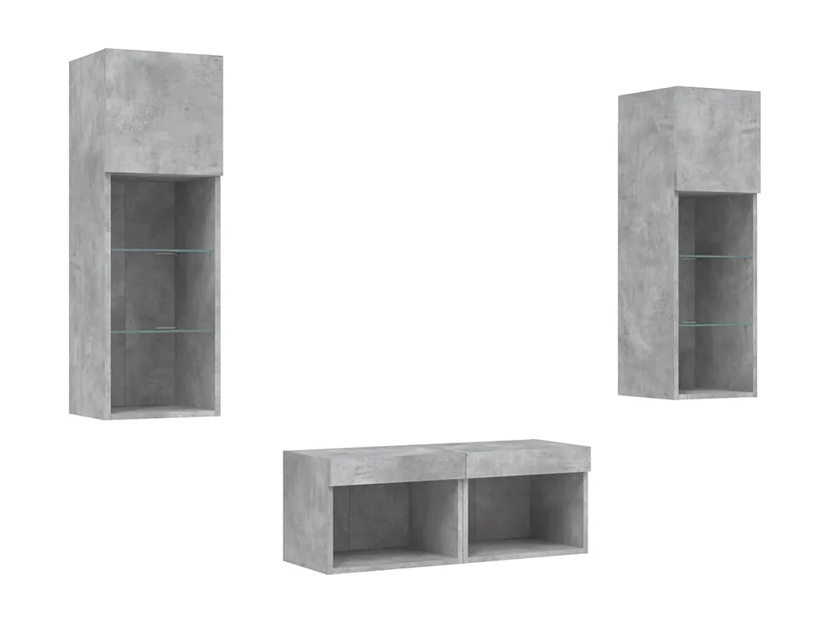 Meuble TV muraux 4 pcs avec lumières LED gris béton WET9519