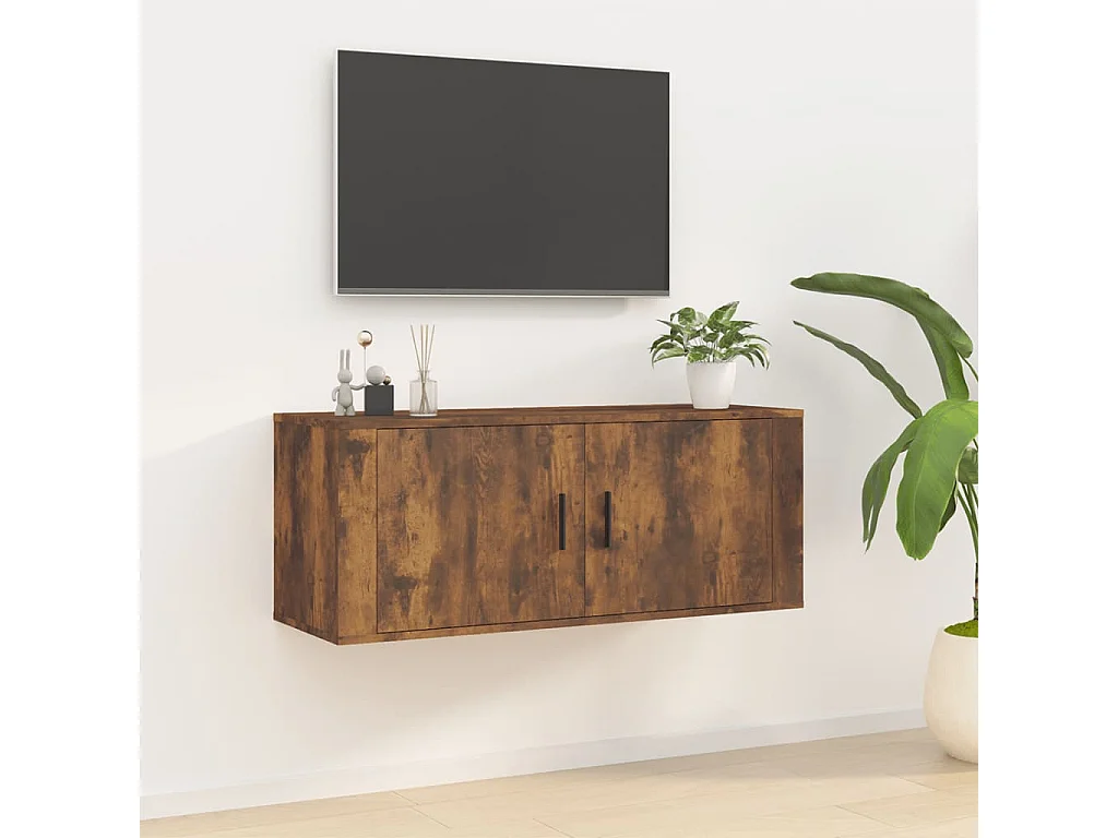 Mueble TV de pared roble ahumado 100x34,5x40 cm ES89737