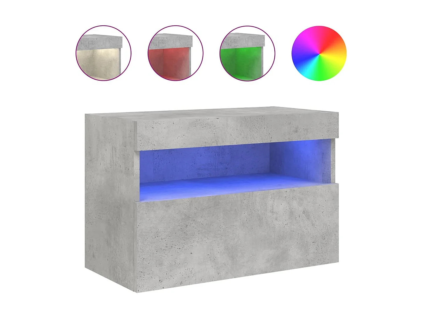 Meuble TV mural avec lumières LED gris béton 60x30x40 cm WET8537