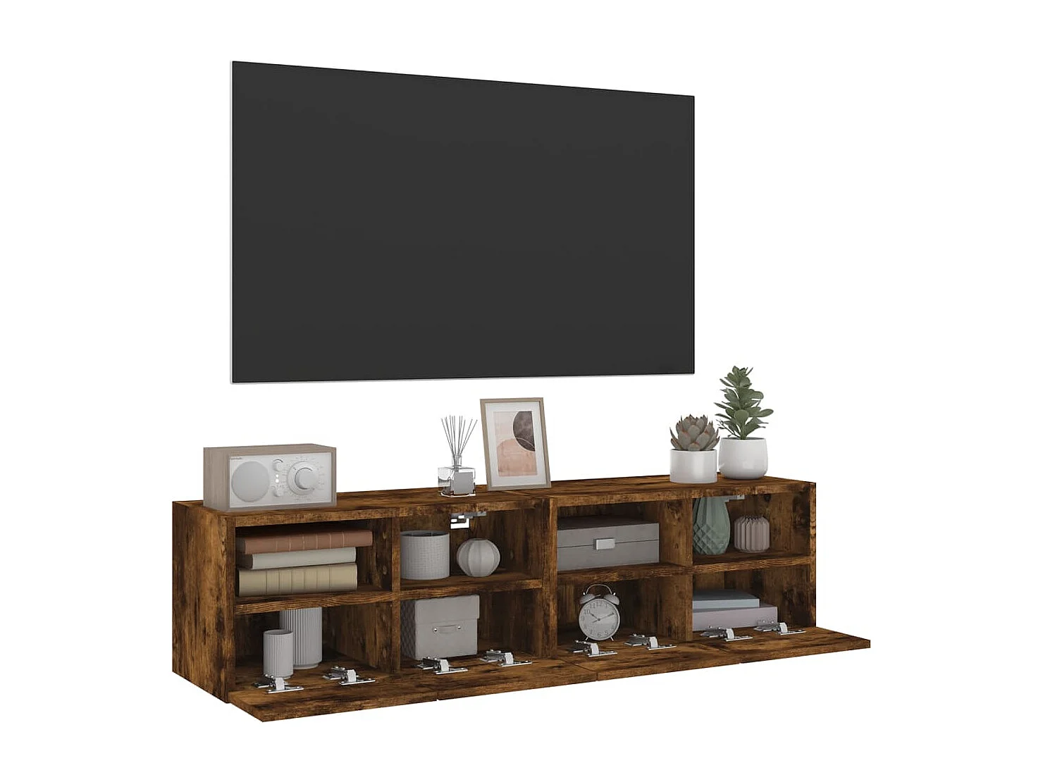 Meubles TV muraux 2 pcs chêne fumé 60x30x30cm bois d'ingénierie WET7779