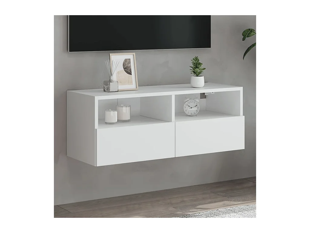 Meuble TV mural blanc 80x30x30 cm bois d'ingénierie WET4021