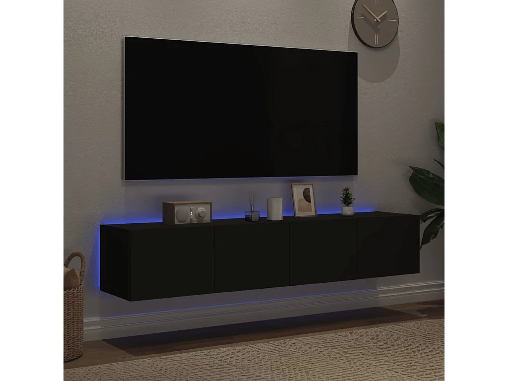 Meubles TV muraux avec lumières LED 2 pcs noir 80x35x31 cm WET7565