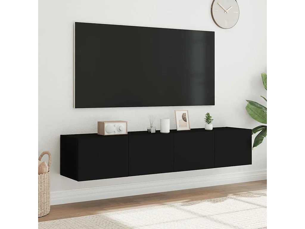 Meubles TV muraux avec lumières LED 2 pcs noir 80x35x31 cm WET7565