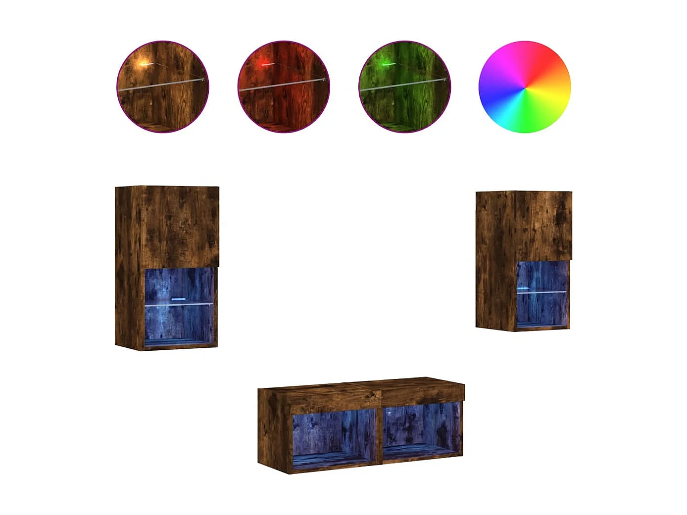 Muebles de TV de pared con luces LED 4 piezas roble ahumado ES204566