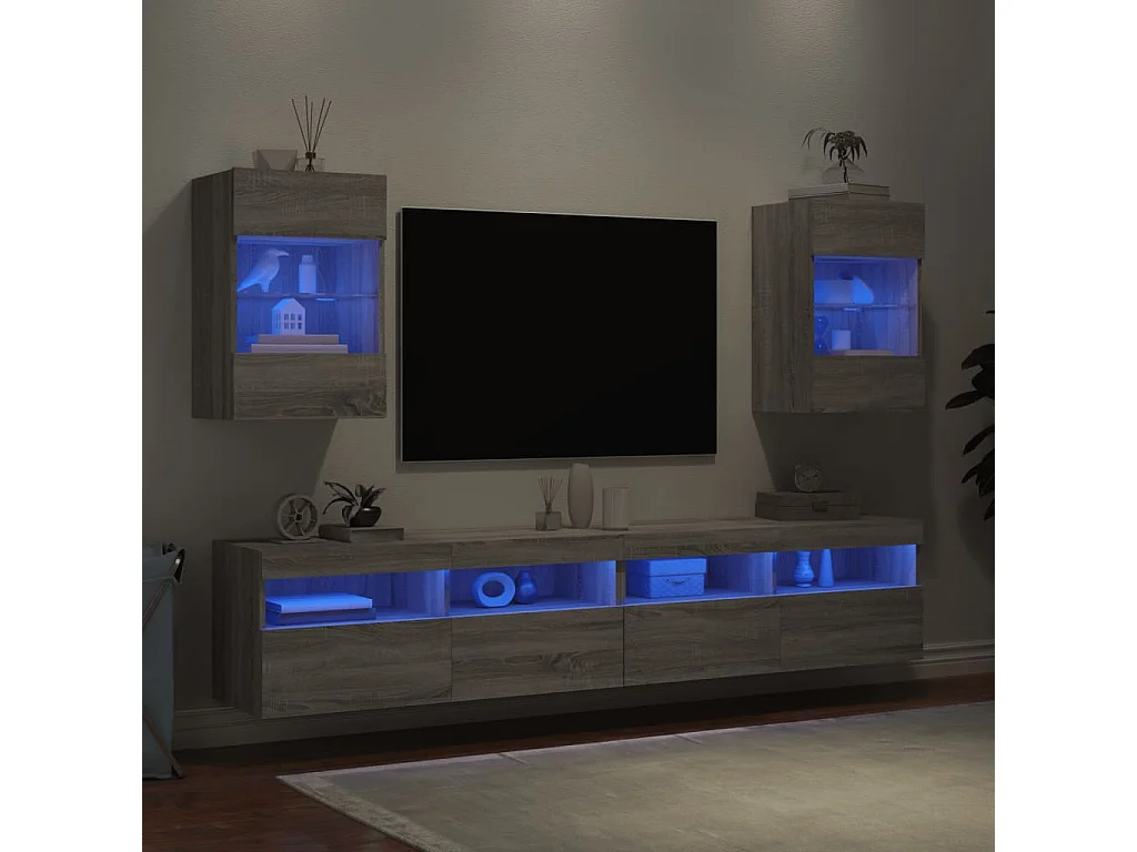 Meubles TV muraux et lumières LED 2pcs sonoma gris 40x30x60,5cm WET1163
