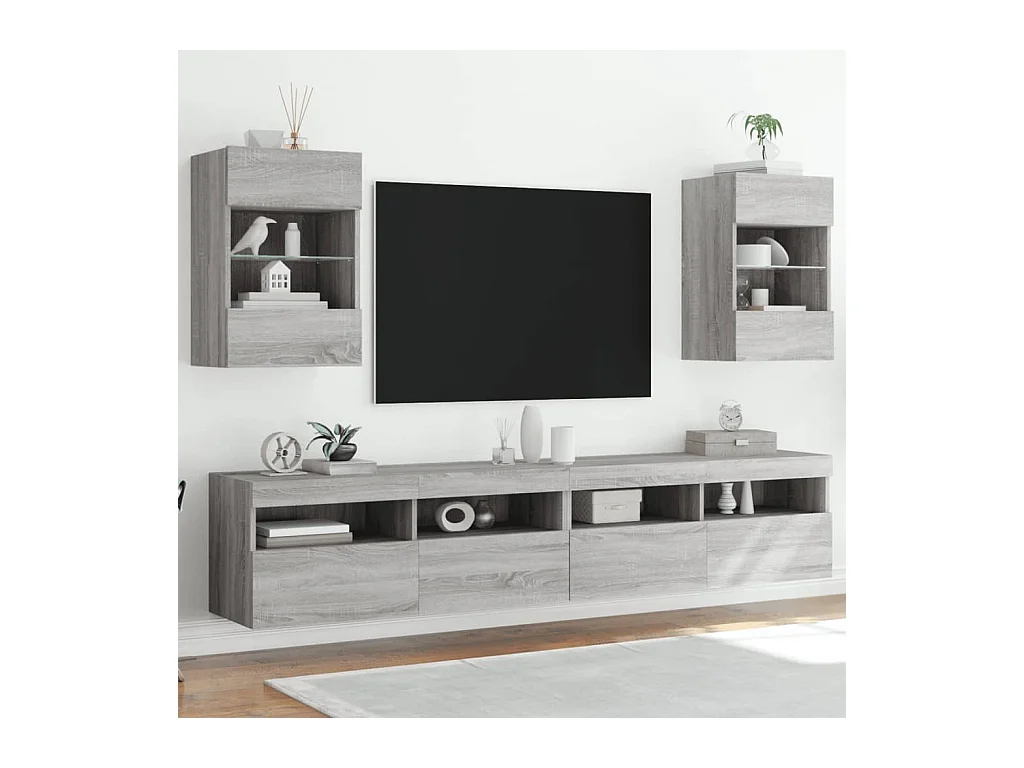 Móveis de parede para TV com luzes LED 2 pcs cinzento sonoma PT702691