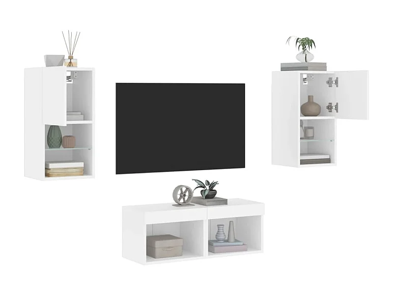 Muebles TV de pared con luces LED 4 piezas blanco ES85301