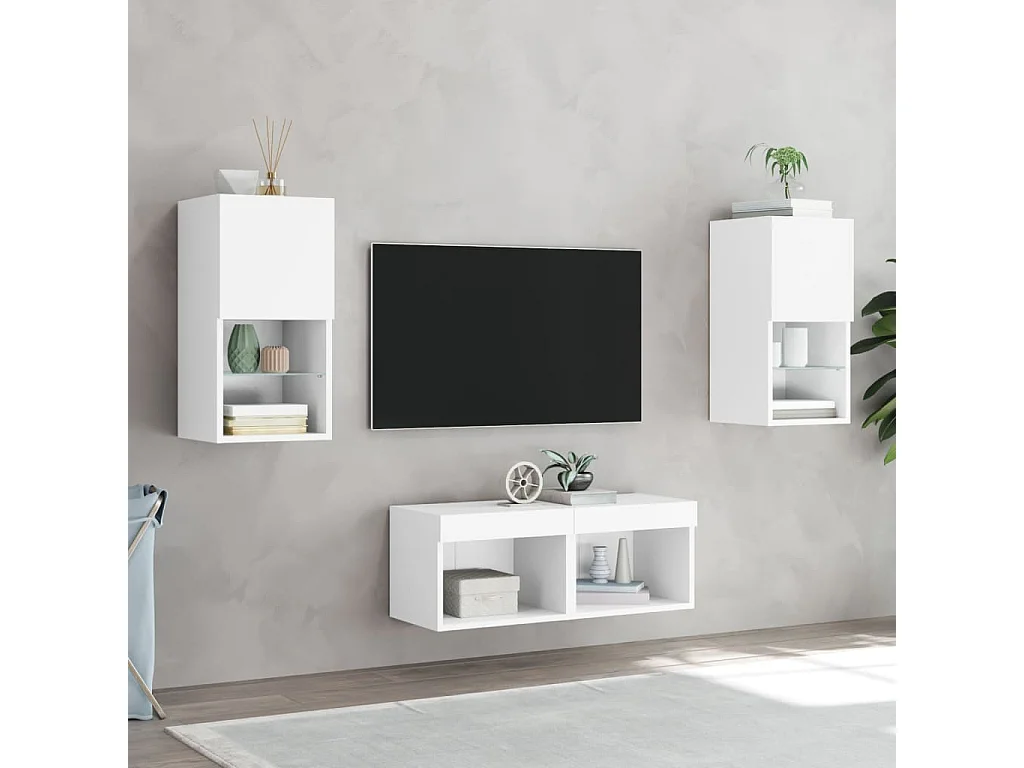 Muebles TV de pared con luces LED 4 piezas blanco ES85301