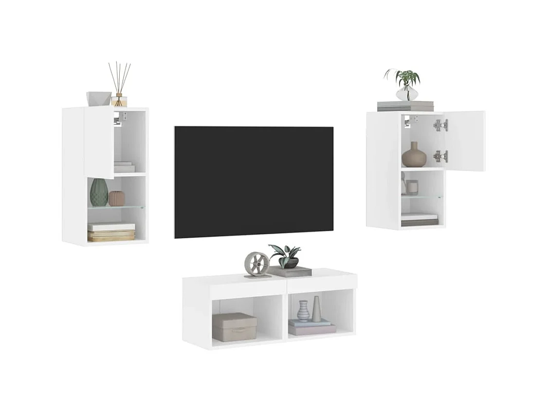 4-delige tv-wandmeubelset met LED-verlichting wit NL126880