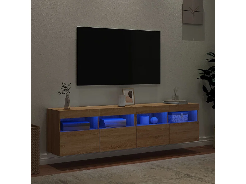 2er TV-Schränke,TV-Wandschränke mit LED-Leuchten Sonoma-Eiche 80x30x40cm -gkd459436