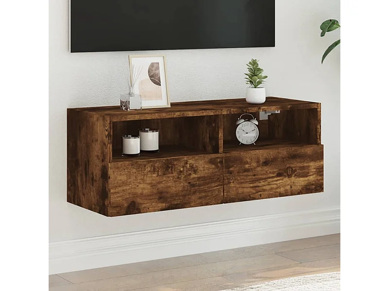 Meuble TV mural chêne fumé 80x30x30 cm bois d'ingénierie WET2932
