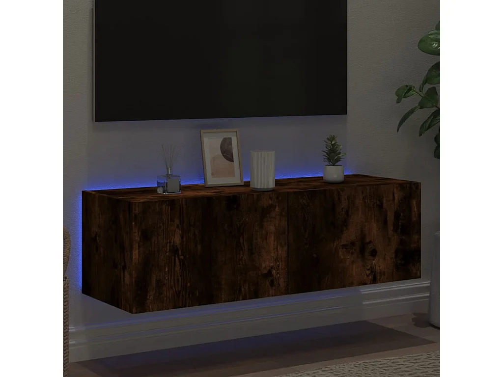 Mueble TV de pared con luces LED roble ahumado 100x35x31 cm ES30371