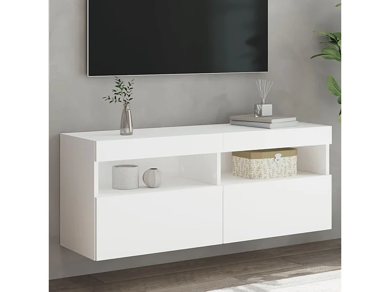 Móvel de parede para TV com luzes LED 100x30x40 cm branco PT800405