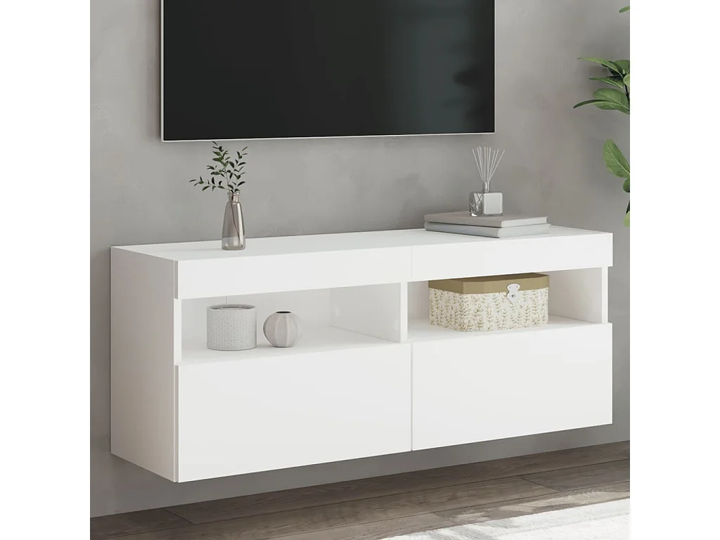 Meuble TV mural avec lumières LED blanc 100x30x40 cm WET2291