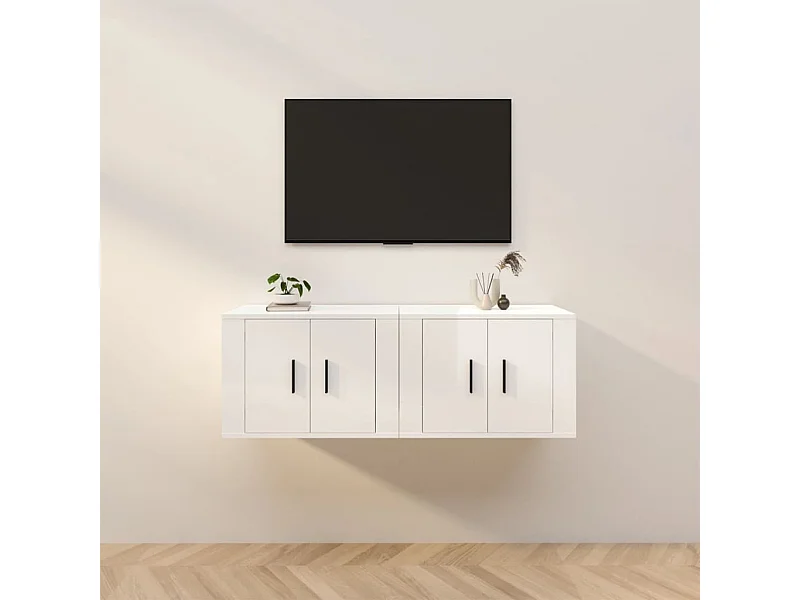 TV-Wandschränke 2 Stk.TV-Schränke Hochglanz-Weiß 57x34,5x40 cm -gkd258388