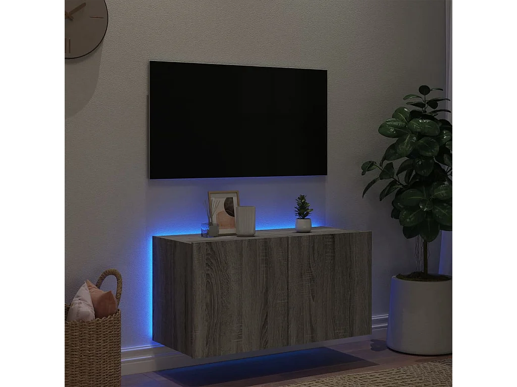 Meuble TV mural avec lumières LED sonoma gris 80x35x41 cm WET7384
