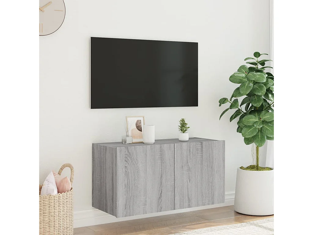 Meuble TV mural avec lumières LED sonoma gris 80x35x41 cm WET7384