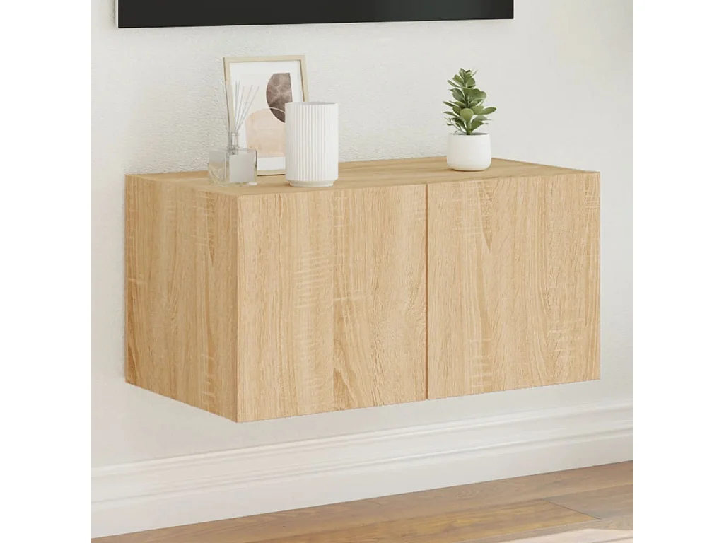 TV-Wandschrank,TV-Hängeschrank mit LED-Leuchten Sonoma-Eiche 60x35x31 cm -gkd606236