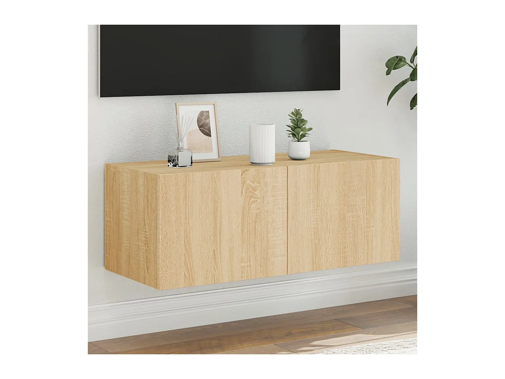Meuble TV mural avec lumières LED chêne sonoma 80x35x31 cm WET9892