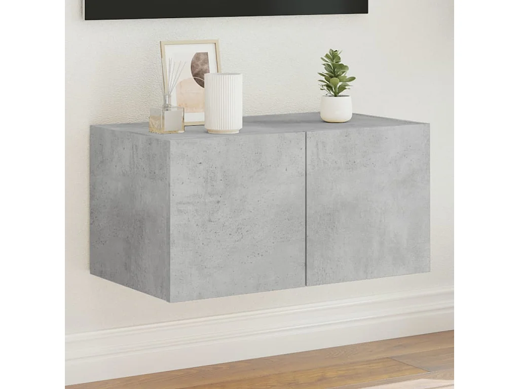 Meuble TV mural avec lumières LED gris béton 60x35x31 cm WET8416
