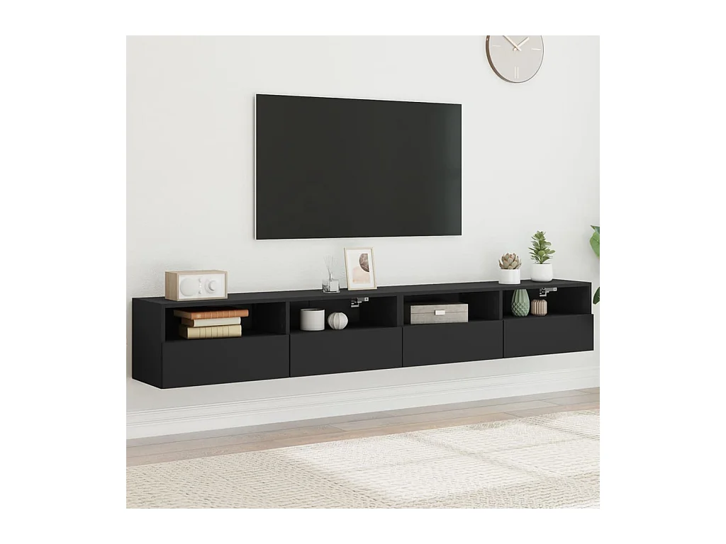 Tv-wandmeubels 2 st 100x30x30 cm bewerkt hout zwart NL898239