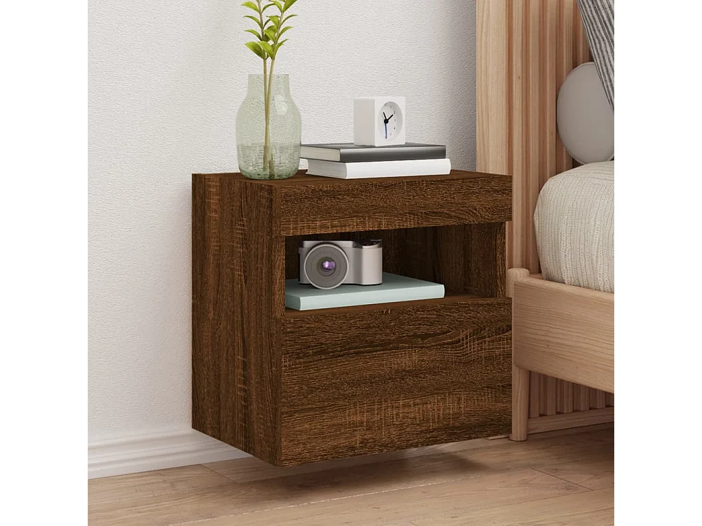 Mueble TV de pared con luces LED roble marrón 40x30x40 cm ES95890