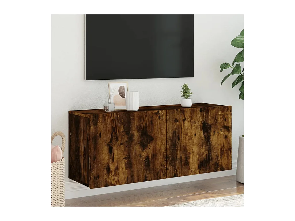 Meuble TV mural chêne fumé 100x30x41 cm WET6523