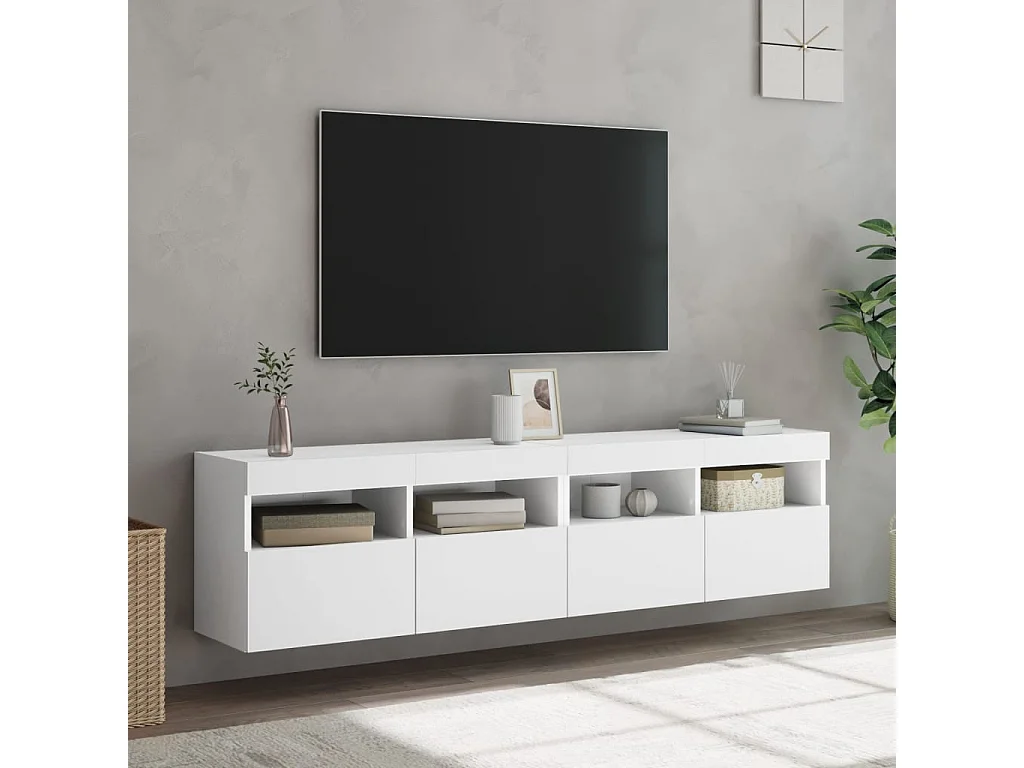 2er TV-Schränke,TV-Wandschränke mit LED-Leuchten Weiß 80x30x40 cm -gkd369426