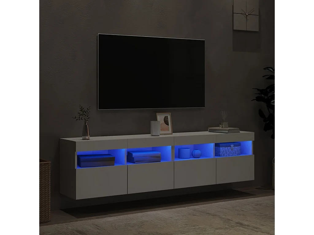 Meubles TV muraux avec lumières LED 2 pcs blanc 80x30x40 cm WET1651