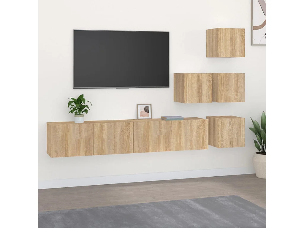 Tv-wandmeubel bewerkt hout sonoma eikenkleurig NL300276