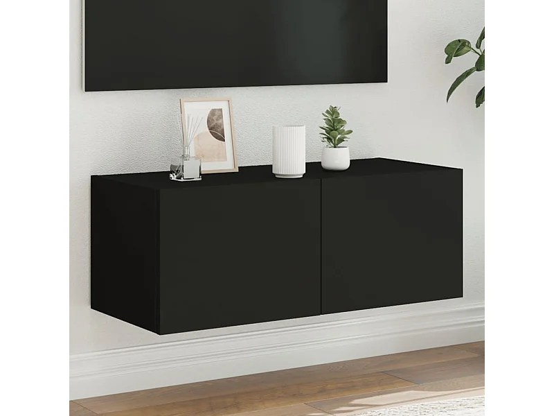 TV-Wandschrank,TV-Hängeschrank mit LED-Leuchten Schwarz 80x35x31 cm -gkd891594