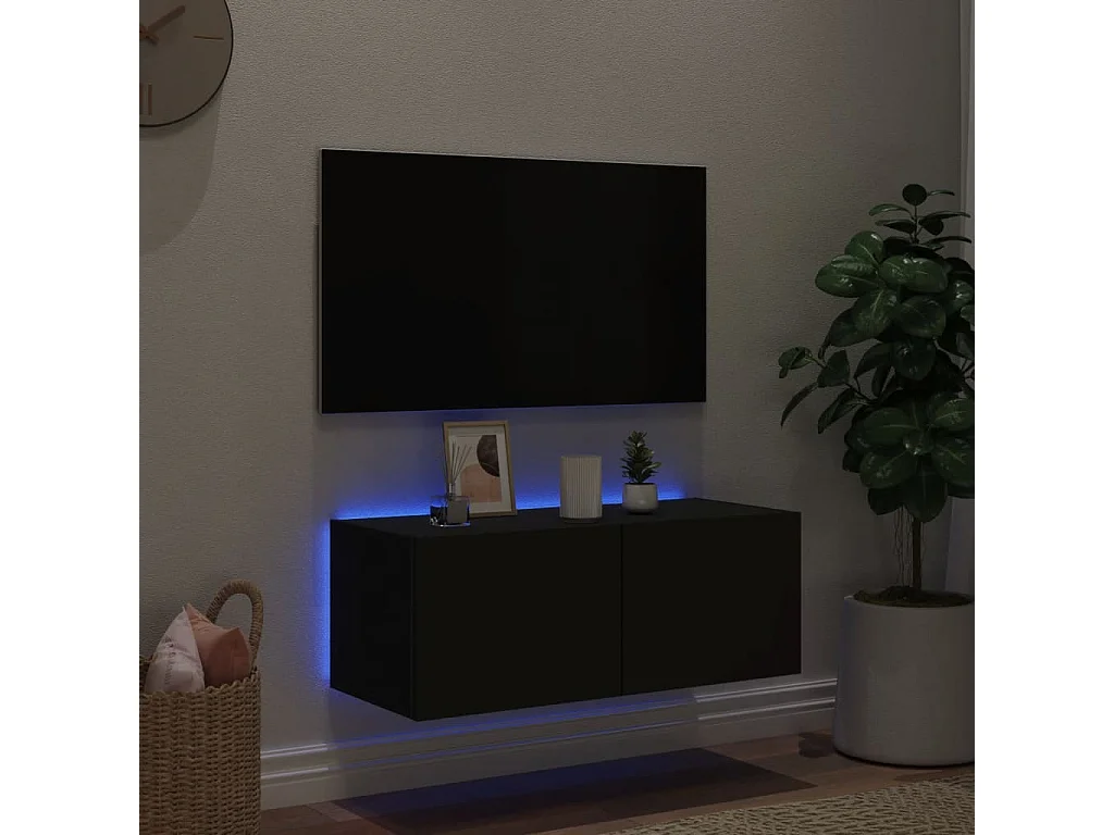 TV-Wandschrank,TV-Hängeschrank mit LED-Leuchten Schwarz 80x35x31 cm -gkd891594