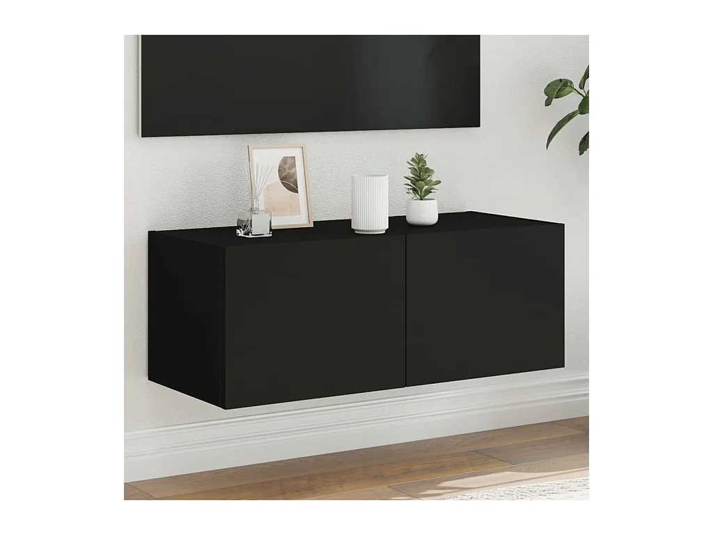 Tv-wandmeubel met LED-verlichting 80x35x31 cm zwart NL689365