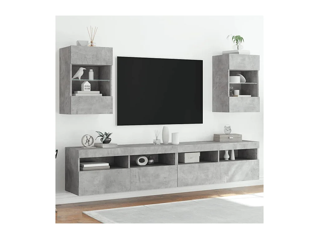 Móveis de parede para TV com luzes LED 2 pcs cinzento cimento PT471775