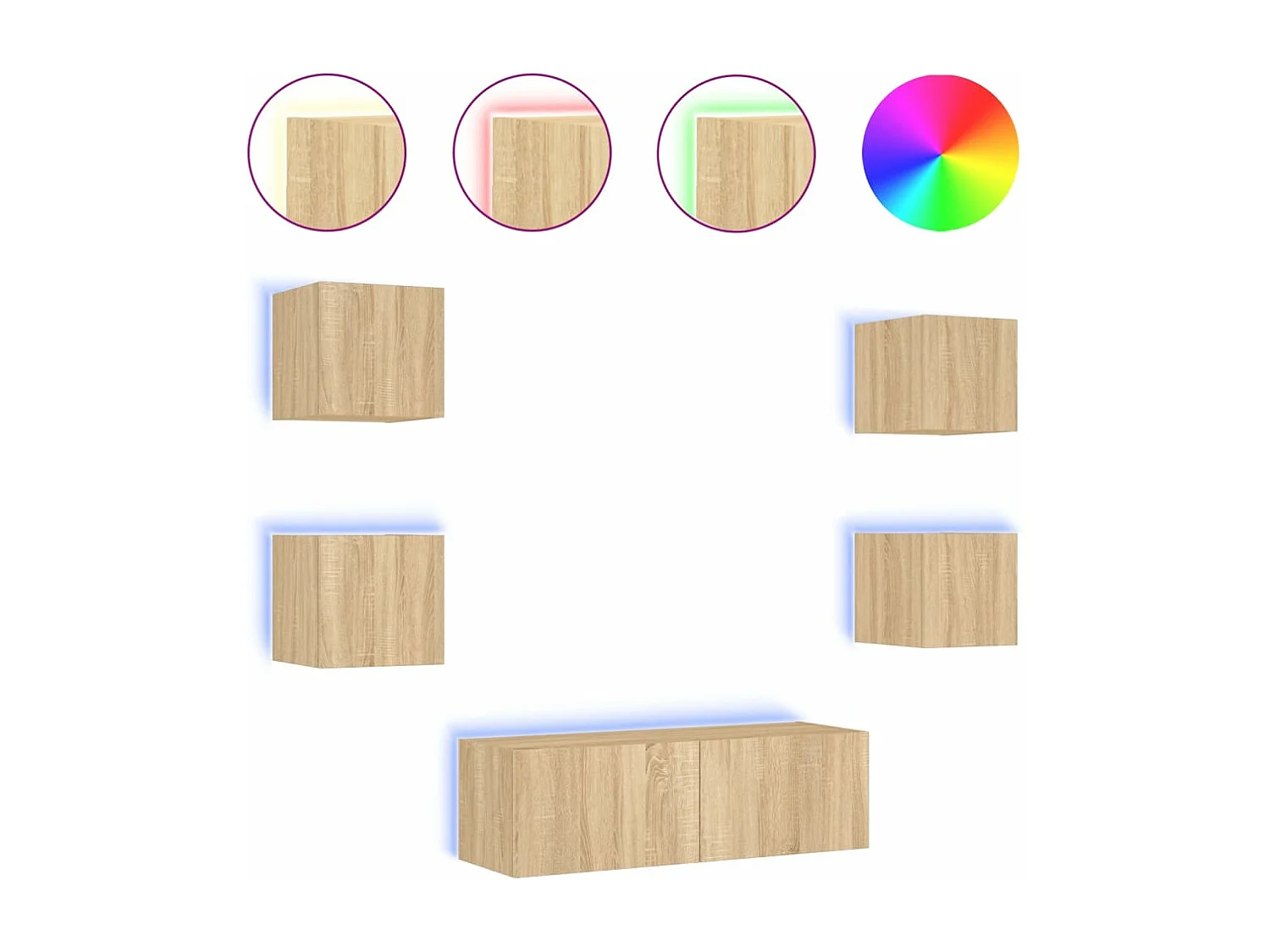 Muebles TV de pared con luces LED 5 piezas roble Sonoma ES69836