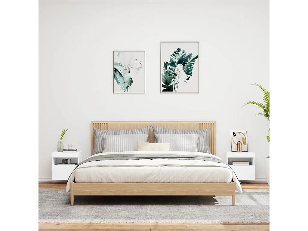 Muebles TV de pared con luces LED 2 uds blanco 40x30x40 cm ES37884