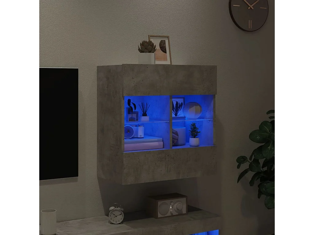 Meuble TV mural avec lumières LED gris béton 58,5x30x60,5 cm WET2933