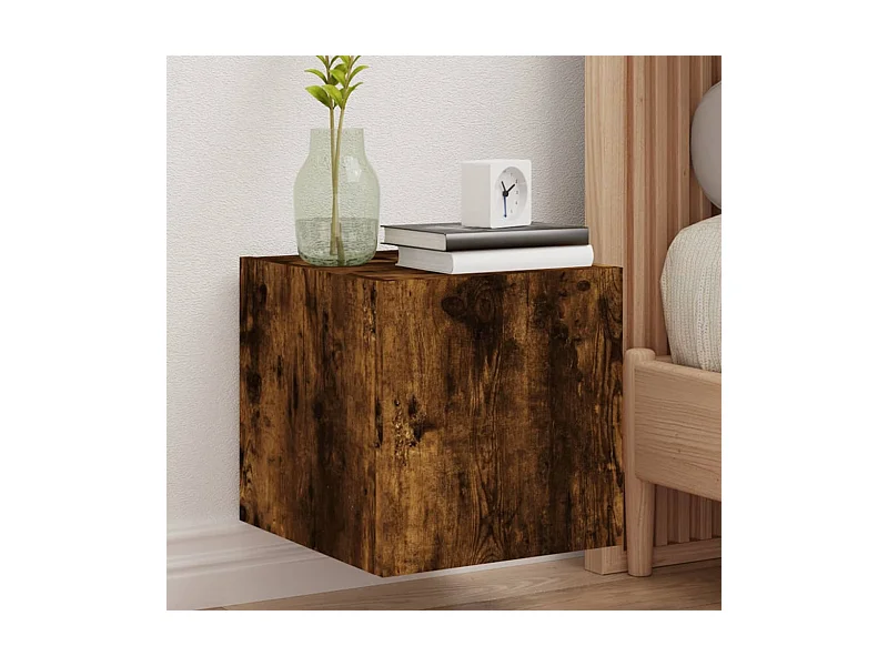 Mueble TV de pared con luces LED roble ahumado 30,5x35x30 cm ES13981