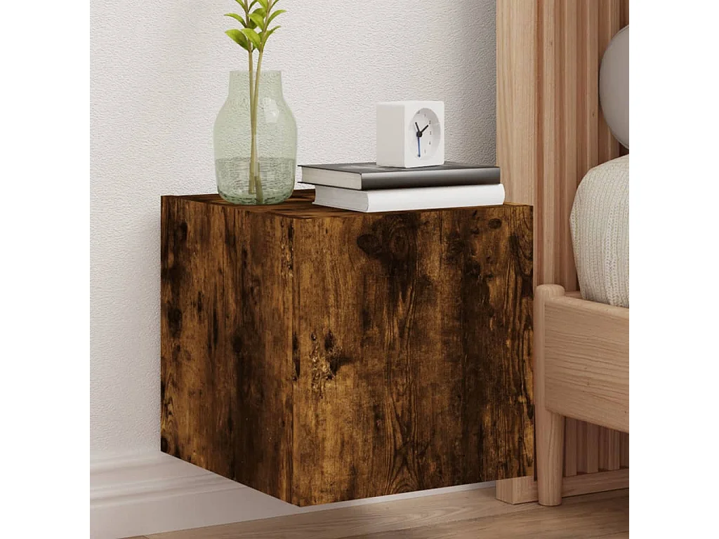 Mueble TV de pared con luces LED roble ahumado 30,5x35x30 cm ES13981