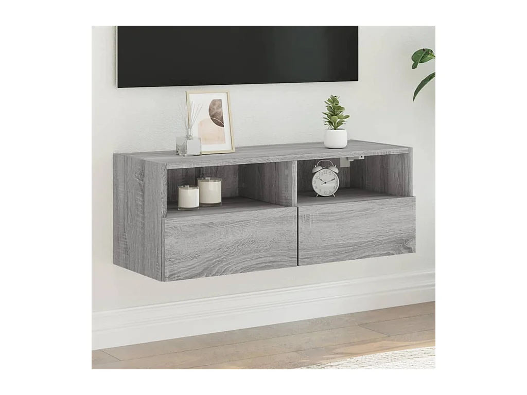 Meuble TV mural sonoma gris 80x30x30 cm bois d'ingénierie WET1094
