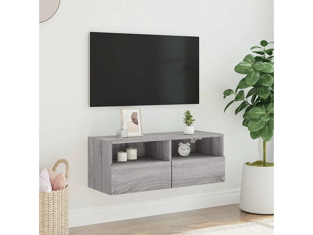 Meuble TV mural sonoma gris 80x30x30 cm bois d'ingénierie WET1094