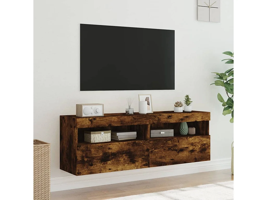Móveis de parede para TV com luzes LED 2 pcs carvalho fumado PT758534