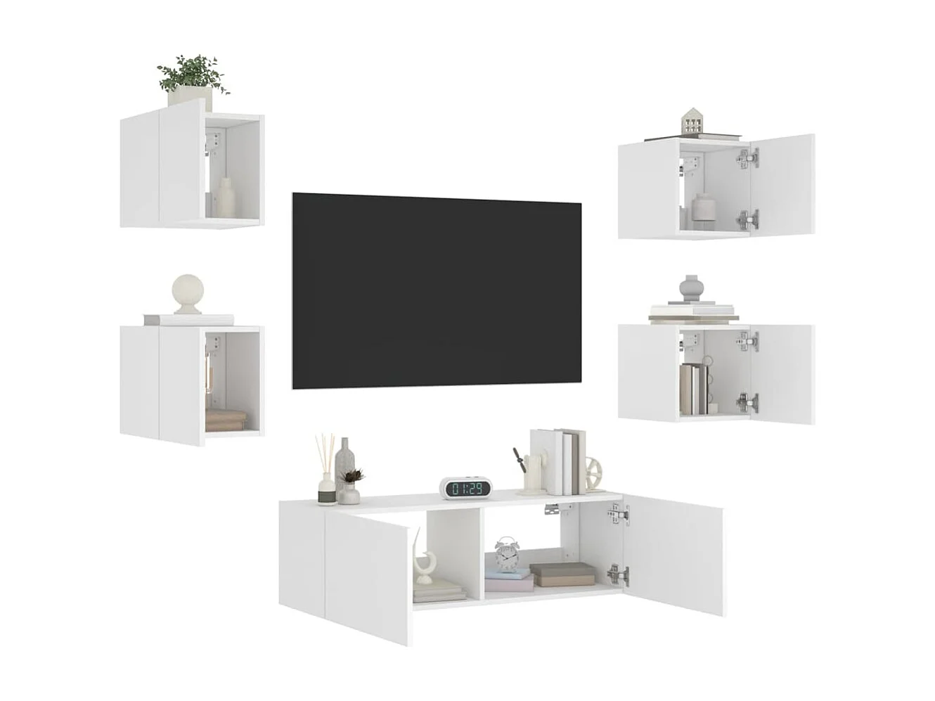 Muebles TV de pared con luces LED 5 piezas blanco ES18144